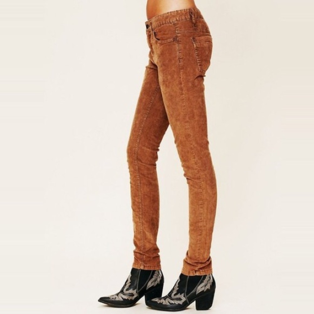 Free People Tan/Brown Crushed Corduroy Skinnies
